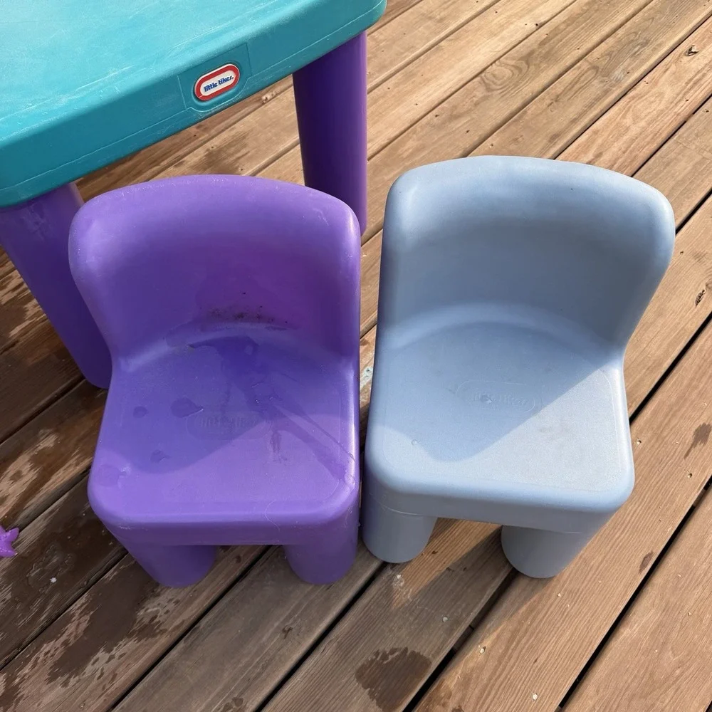 Vintage Little Tikes Kids Activity Table 2 Chairs Teal Purple Pink Drawer